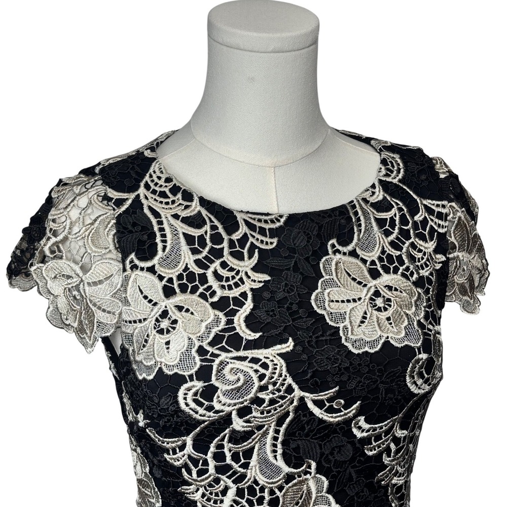 Alice + Olivia Lace Dress Black Cream Floral Mermaid Elegant Cocktail Classy 0 - Picture 4 of 14